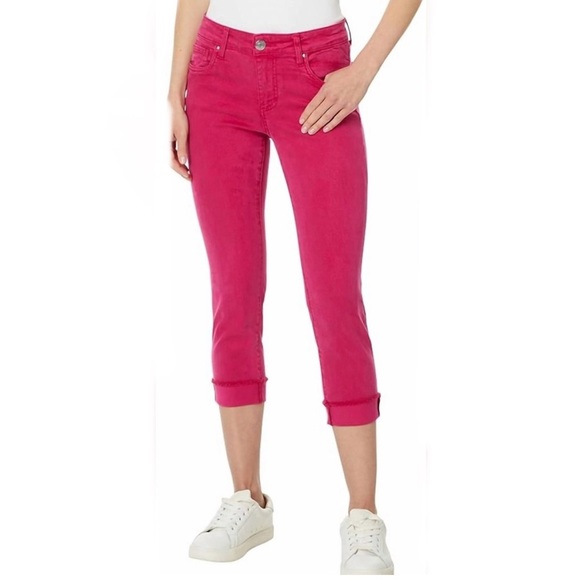 Kut from the Kloth Denim - KUT From The KLOTH Jeans Amy Crop Straight Leg Pink Crop Pants Size 14 Petite